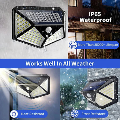Solar Lights Outdoor, 100LED/3 Modes 270° Lighting Angle Motion Sensor Security IP65 Wall Lights for Backyard Garden Fence Patio